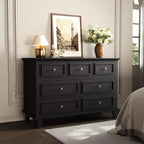 Commode à tiroirs, meuble de rangement en bois avec poignées métalliques, design moderne pour chambre, salon, entrée
