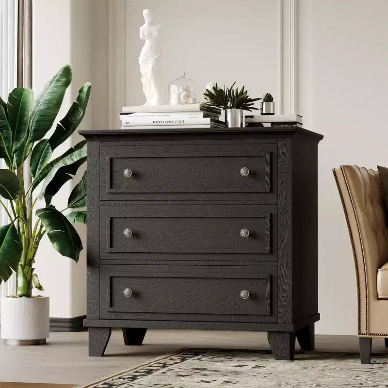Commode à tiroirs, meuble de rangement en bois avec poignées métalliques, design moderne pour chambre, salon, entrée