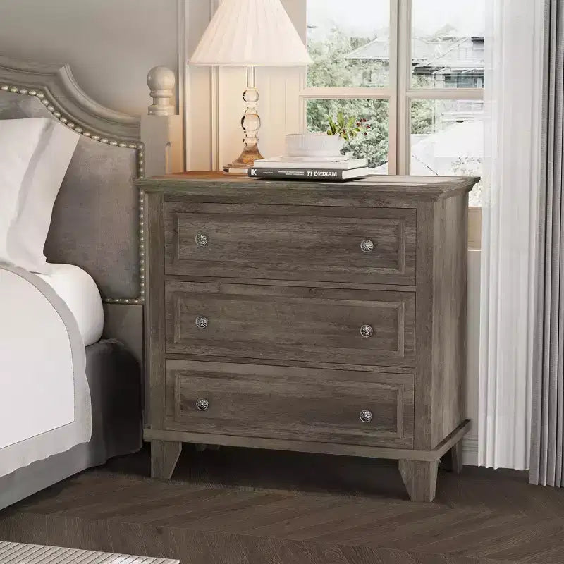 Commode à tiroirs, meuble de rangement en bois avec poignées métalliques, design moderne pour chambre, salon, entrée
