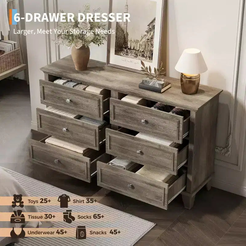 Commode à tiroirs, meuble de rangement en bois avec poignées métalliques, design moderne pour chambre, salon, entrée
