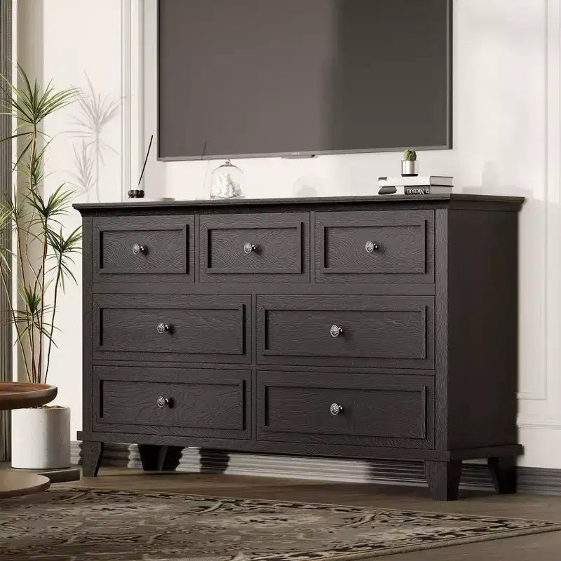 Commode à tiroirs, meuble de rangement en bois avec poignées métalliques, design moderne pour chambre, salon, entrée