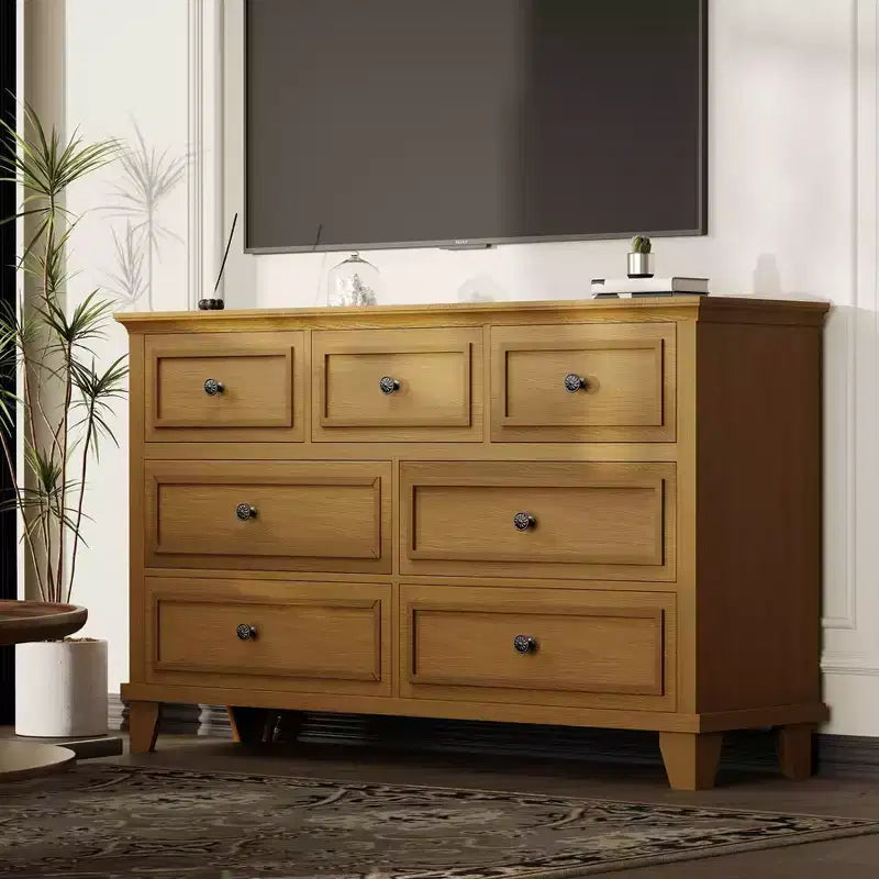 Commode à tiroirs, meuble de rangement en bois avec poignées métalliques, design moderne pour chambre, salon, entrée