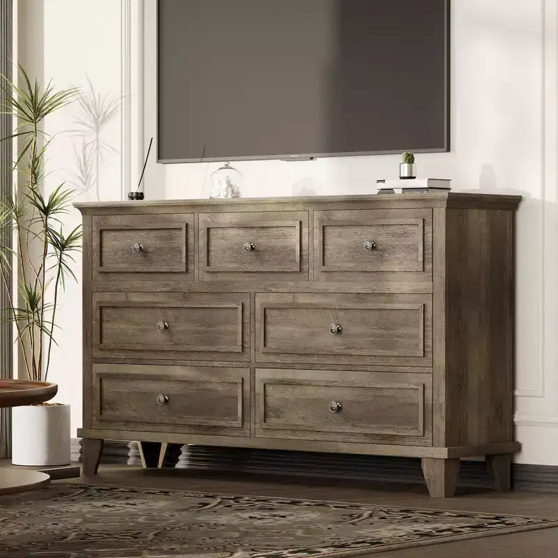 Commode à tiroirs, meuble de rangement en bois avec poignées métalliques, design moderne pour chambre, salon, entrée