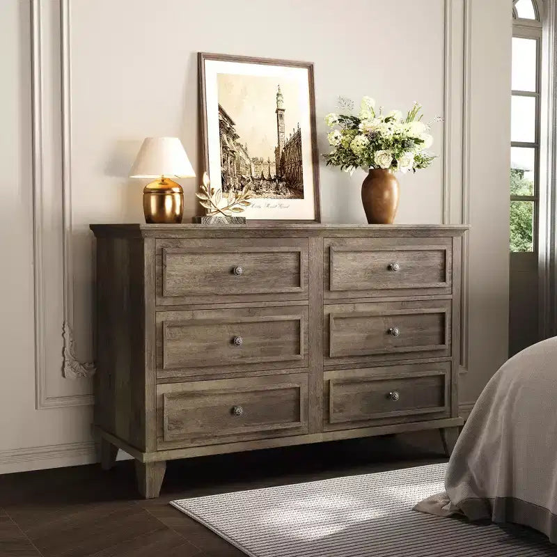 Commode à tiroirs, meuble de rangement en bois avec poignées métalliques, design moderne pour chambre, salon, entrée