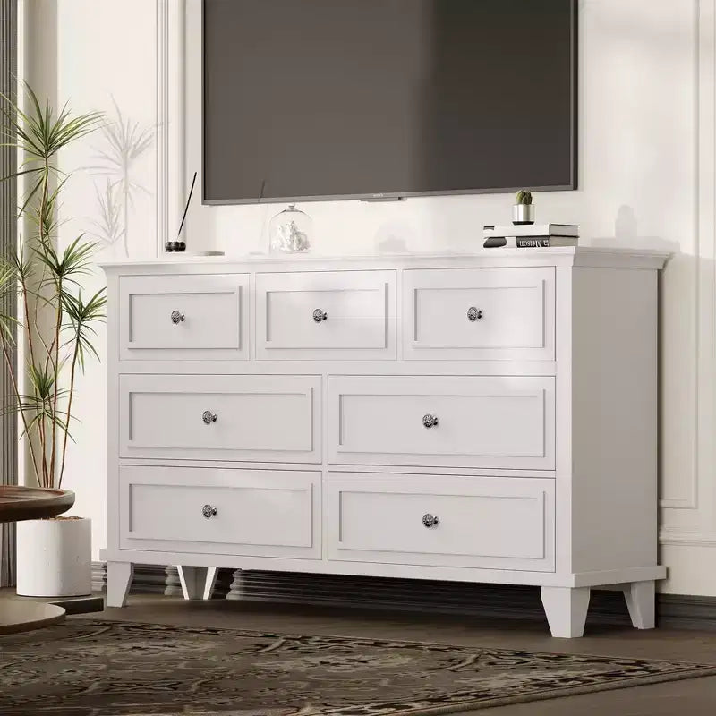 Commode à tiroirs, meuble de rangement en bois avec poignées métalliques, design moderne pour chambre, salon, entrée
