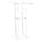 VEVOR Podium Stand, 43-Inch Acrylic Lectern, Portable Laptop Desk with Wide Reading Surface and Storage Shelf, Book Stopper, Transparent