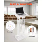 Pupitre, lutrin en acrylique de 109 cm, bureau portable pour ordinateur portable avec large surface de lecture et étagère de rangement, butoir de livres, transparent