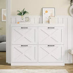 Shoe Storage Cabinet with 4 Flip Drawers, Hidden Wide Shoe Storage Organizer Cabinet, Simple and Elegant, Freestanding Wood Shoe Rack Cabinet