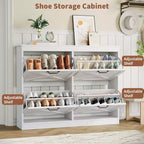 Meuble à chaussures avec 4 tiroirs basculants, armoire de rangement de chaussures large et discrète, simple et élégante, meuble à chaussures autoportant en bois.