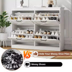 Meuble à chaussures avec 4 tiroirs basculants, armoire de rangement de chaussures large et discrète, simple et élégante, meuble à chaussures autoportant en bois.