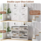 Meuble à chaussures avec 4 tiroirs basculants, armoire de rangement de chaussures large et discrète, simple et élégante, meuble à chaussures autoportant en bois.