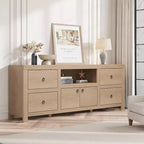 Meuble TV pour téléviseurs de 80 pouces, long meuble de rangement avec 6 tiroirs et étagère pour barre de son, meubles console marron pour salon et chambre