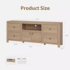 Meuble TV pour téléviseurs de 80 pouces, long meuble de rangement avec 6 tiroirs et étagère pour barre de son, meubles console marron pour salon et chambre