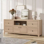 Meuble TV pour téléviseurs de 80 pouces, long meuble de rangement avec 6 tiroirs et étagère pour barre de son, meubles console marron pour salon et chambre