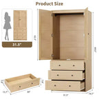 Armoire en bois avec tringle et tiroirs, meuble de rangement à double porte pour chambre à coucher