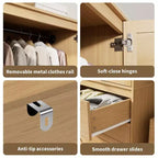 Armoire en bois avec tringle et tiroirs, meuble de rangement à double porte pour chambre à coucher