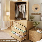 Armoire en bois avec tringle et tiroirs, meuble de rangement à double porte pour chambre à coucher
