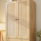 Armoire en bois avec tringle et tiroirs, meuble de rangement à double porte pour chambre à coucher