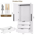 Armoire en bois avec tringle et tiroirs, meuble de rangement à double porte pour chambre à coucher