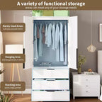 Armoire en bois avec tringle et tiroirs, meuble de rangement à double porte pour chambre à coucher