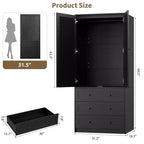 Armoire en bois avec tringle et tiroirs, meuble de rangement à double porte pour chambre à coucher