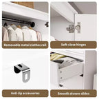 Armoire en bois avec tringle et tiroirs, meuble de rangement à double porte pour chambre à coucher