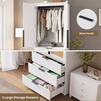 Armoire en bois avec tringle et tiroirs, meuble de rangement à double porte pour chambre à coucher