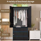Armoire en bois avec tringle et tiroirs, meuble de rangement à double porte pour chambre à coucher