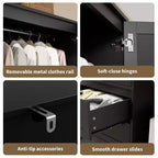 Armoire en bois avec tringle et tiroirs, meuble de rangement à double porte pour chambre à coucher