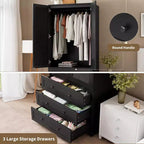 Armoire en bois avec tringle et tiroirs, meuble de rangement à double porte pour chambre à coucher