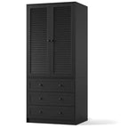 Armoire en bois avec tringle et tiroirs, meuble de rangement à double porte pour chambre à coucher
