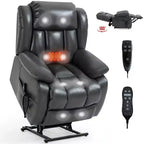 Gray Faux Leather Power Lift Recliner Chair with 8-Point Vibration Massage and Lumbar Heating for Living Room Apartment