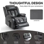 Fauteuil inclinable électrique gris en similicuir avec massage vibratoire 8 points et chauffage lombaire pour salon d'appartement