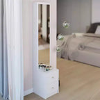 Armoire miroir pleine longueur avec rangement, armoire miroir sur pied de 160 cm avec 2 tiroirs, coiffeuse organisatrice de maquillage pour chambre et salle de bain