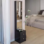 Armoire miroir pleine longueur avec rangement, armoire miroir sur pied de 160 cm avec 2 tiroirs, coiffeuse organisatrice de maquillage pour chambre et salle de bain