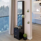 Armoire miroir pleine longueur avec rangement, armoire miroir sur pied de 160 cm avec 2 tiroirs, coiffeuse organisatrice de maquillage pour chambre et salle de bain