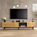 Clihome Modern TV Stand with 4 Cabinets& Open Shelves, Color-matching Media Console Table for TVs up to 80'' with LED Light
