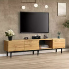 Meuble TV moderne avec 4 armoires et étagères ouvertes, meuble console média assorti pour téléviseurs jusqu'à 80'' avec éclairage LED