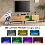 Meuble TV moderne avec 4 armoires et étagères ouvertes, meuble console média assorti pour téléviseurs jusqu'à 80'' avec éclairage LED