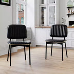 Luck Live Farmhouse Dining Chair, Upholstered Leather Seat Back, Stylish Side Chair For Kitchen Dining Room Living Room, Black