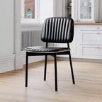 Chaise de salle à manger de ferme, assise et dossier en cuir rembourrés, chaise d'appoint élégante pour cuisine, salle à manger, salon, noir