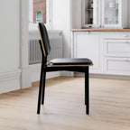 Chaise de salle à manger de ferme, assise et dossier en cuir rembourrés, chaise d'appoint élégante pour cuisine, salle à manger, salon, noir