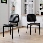 Chaise de salle à manger de ferme, assise et dossier en cuir rembourrés, chaise d'appoint élégante pour cuisine, salle à manger, salon, noir