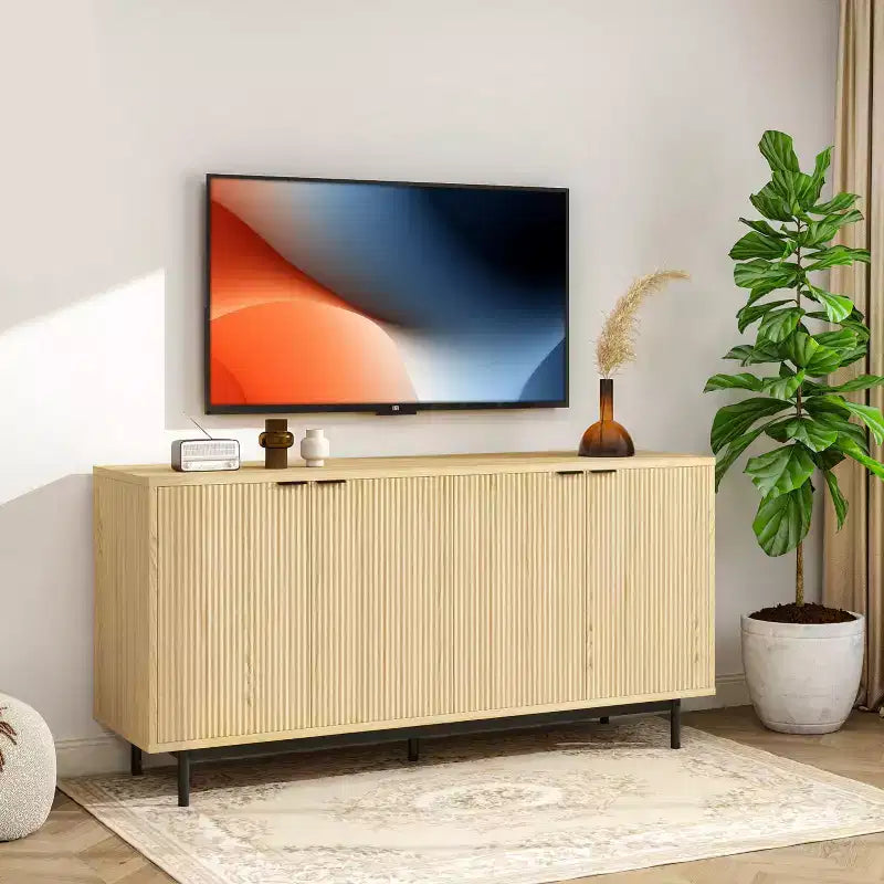 Meuble TV pour téléviseur de 65 pouces, console média moderne avec rangement, centre de divertissement pour salon