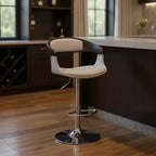 Chaise de bar pivotante à dossier bas et hauteur réglable en fer gris et argent