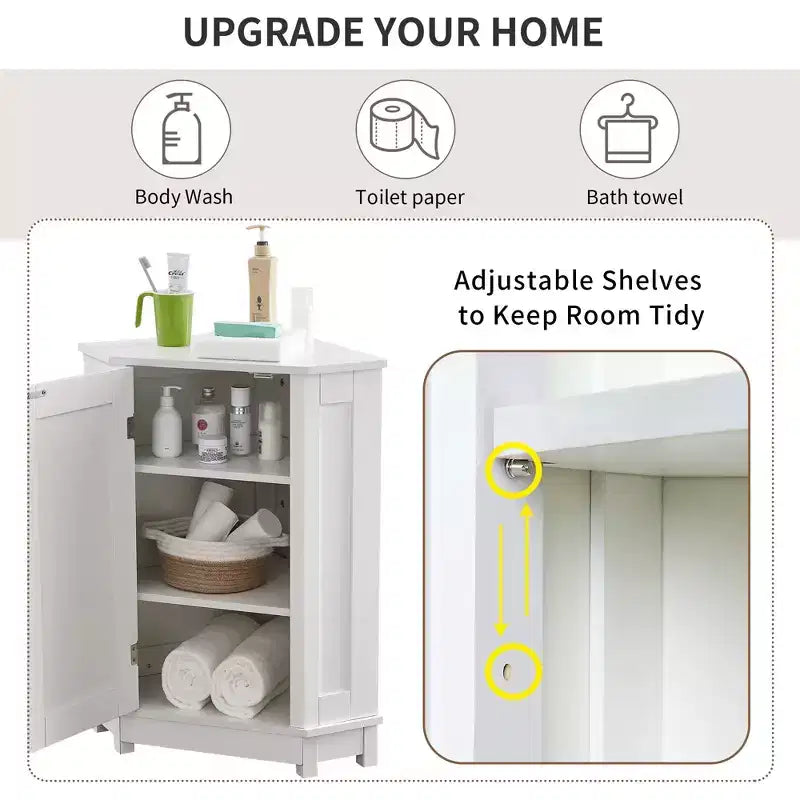 Meuble de Rangement d'Angle Autoportant pour Salle de Bain, en Bois Moderne, Triangle, avec Étagère Réglable