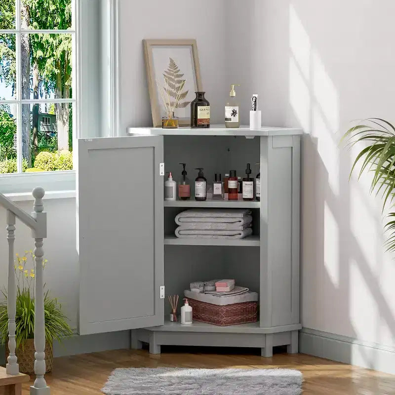Meuble de Rangement d'Angle Autoportant pour Salle de Bain, en Bois Moderne, Triangle, avec Étagère Réglable
