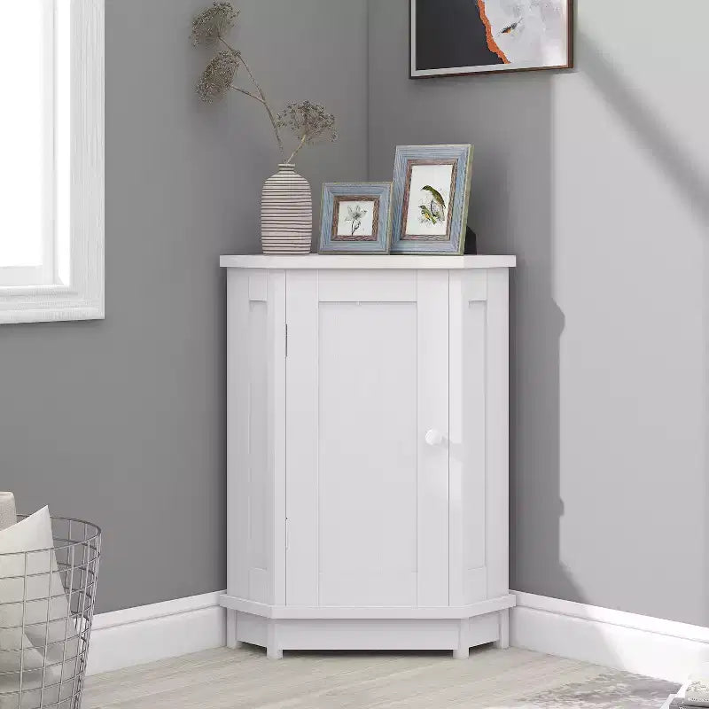 Meuble de Rangement d'Angle Autoportant pour Salle de Bain, en Bois Moderne, Triangle, avec Étagère Réglable