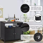 Meuble de rangement d'extérieur en osier avec étagère, table de bar de patio à 2 portes, rotin PE tout temps et acier enduit de poudre, organisateur de rangement de jardin/piscine pour patio