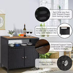 Meuble de rangement d'extérieur en osier avec étagère, table de bar de patio à 2 portes, rotin PE tout temps et acier enduit de poudre, organisateur de rangement de jardin/piscine pour patio